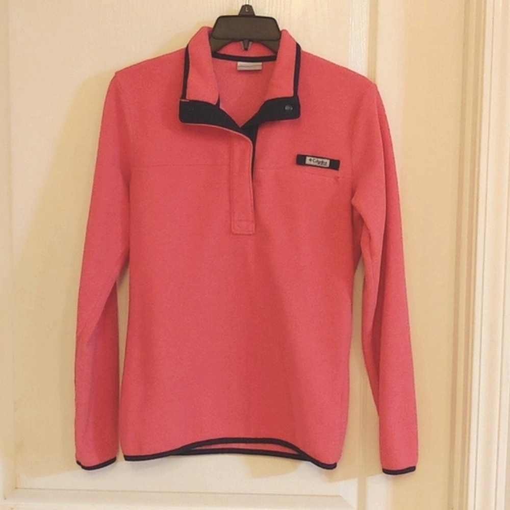 Columbia PFG Coral Pink & Navy Fleece Pullover. Size Small